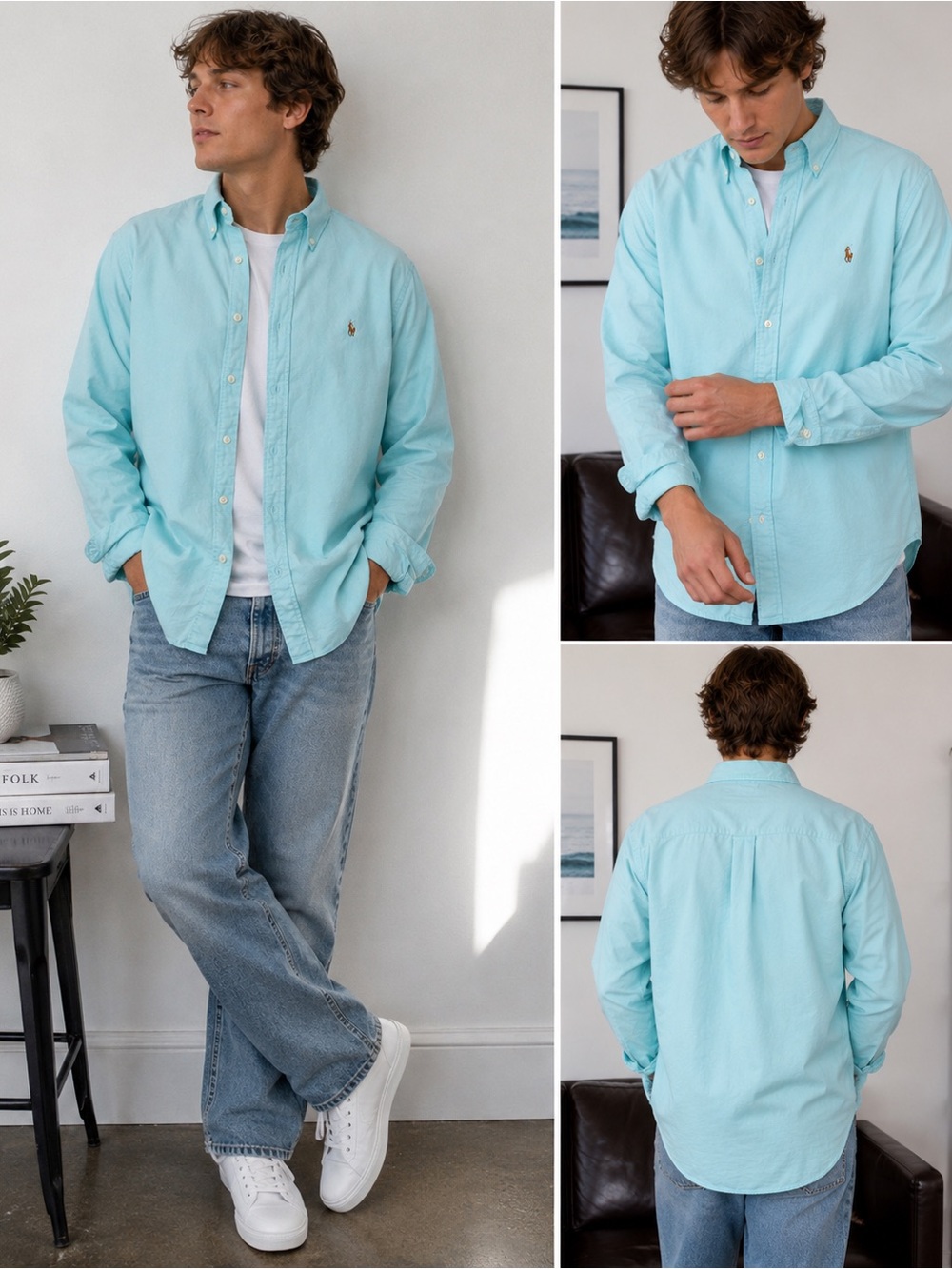 Ralph Lauren Light Aqua Button-Down Shirt Jacket